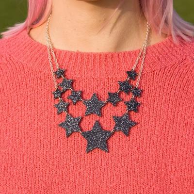 China CLASSIC Custom Black Acrylic Star Necklace Laser Cut Acetate Statement Necklace 925 Silver Halloween Chokers Necklace For Ladies Jewelry for sale