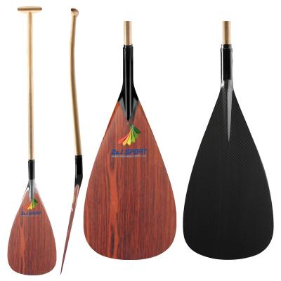 China Unisex hybrid wood veneer on blade outrigger canoe paddle with high quality and performance for fun and exercise for sale