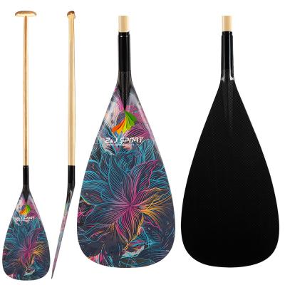 China 0.9mm PVC ZJ Brand Hybrid Outrigger Canoe Paddle with Optional Graphic on Carbon Blade and Handcrafted Wooden Straight Shaft for sale