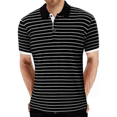 China Custom Horizontal Stripes Short Sleeve 100%cotton Golf Polo Shirts Slim Fit T Shirts Anti Shrink for sale