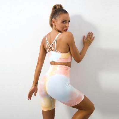 China Lady's Breathable Tie Dye Yoga Set Bra And Slim Fit Sexy Wear Panty Sport Gym Leggings In Stock Or Custom Design for sale