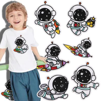 China Large Size Sustainable Heat Press Patches Space Series Patches For Children's Use Anime Astronaut Embroidery Patches for sale