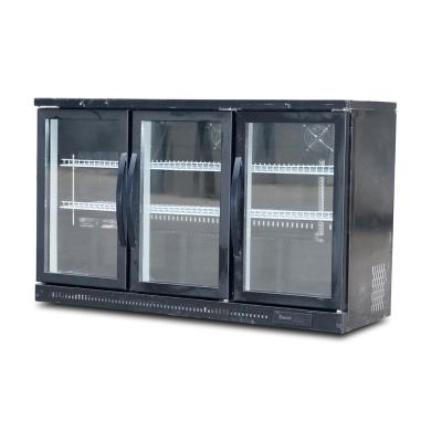 China Single-Temperature Mini Beverage Fridge Hotel Bar Upright 3 Glass Door Led Light Freezers for sale