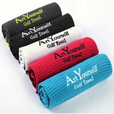 China Hebei Factory QUICK DRY Logo Customized Waffle Material Microfiber Weave Sports Golf Towel for sale