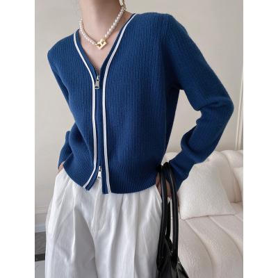 China Anti-wrinkle customized women's autumn slim section outside the basic v-neck sweater cardigan new 2022 autumn knitted zipper coat women's for sale