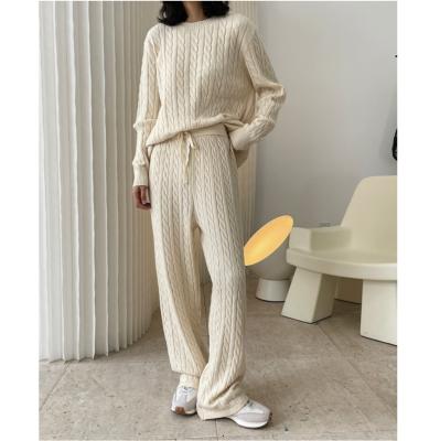 China Breathable Customized 2022 Autumn Fashion Slit Sweater Pants Thickened Knitted Sweater Women's Wide Leg Sweater Two-piece Sets for sale