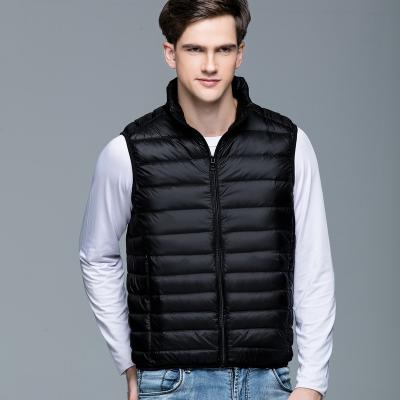 China Autumn and winter men's waterproof down vest, collar solid color, light and comfortable, warm, simple comic sleeveless down vest for sale