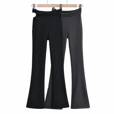 China Anti-wrinkle women sexy metal hollow waist high flared pants news yoga slim casual fashion stretch pants custom colors for sale