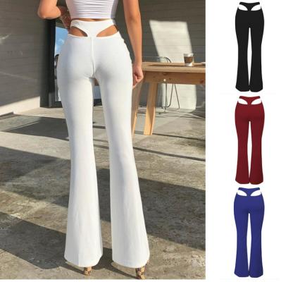 China Anti-Wrinkle Women's Pants Elastic Wide-legged Pants T High Hollow Flared Sexy Slim Bell-Bottom Pants Show Big Waist Pants Trend for sale