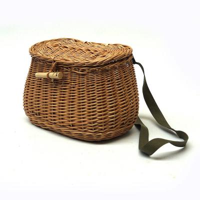 China Sustainable Handmade Adjustable Shoulder Strap Fishing Basket Wicker Basket for sale