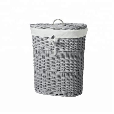 China Home Collection Gery Gray Willow Laundry Basket Wicker Sustainable Corner Storage Basket With Lid for sale