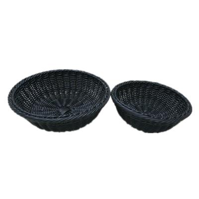 China Good Quality Viable Porcelain Round Black Plastic Rattan Woven Flat Storage Basket for sale