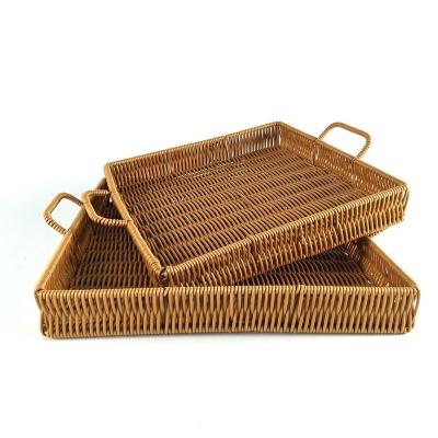 China Sustainable Table Serving Tray Storage Plate Platter with Handles for Picnic Party Bread Cake for sale