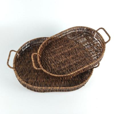 China Sustainable Antique Woven Rattan Plastic Food Serving Trays for sale