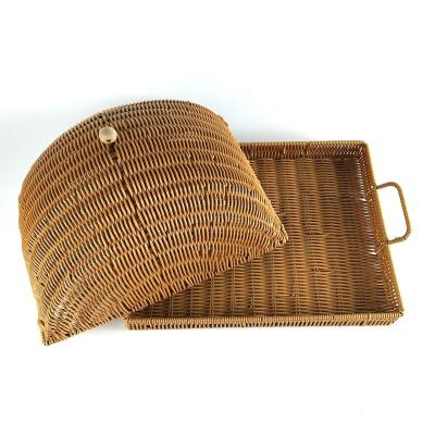 China Sustainable Home Decorative Handicraft Table Rattan Food Cover With Tray for sale