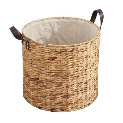 China Sustainable Rustik Sepeti Wholesale Hand & Water Hyacinth Woven Round Laundry Basket for sale