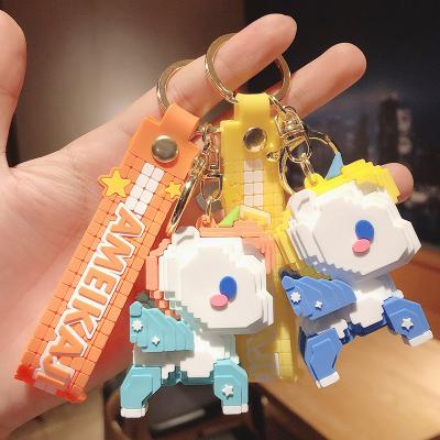 China Eco-Friendly Wholesale Customized Key Chain Rubber Metal Ring PVC Unicorn Keychain Building Block for sale