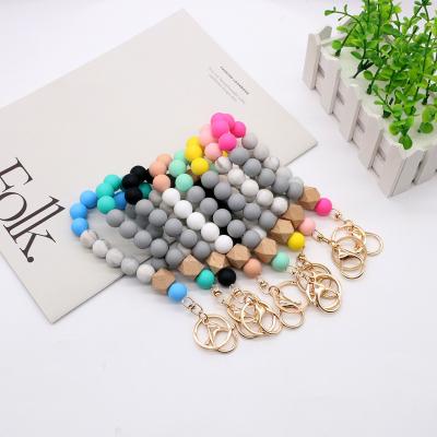 China Hot Selling Promotional Eco-friendly MOM Letters Colorful Beads Key Chain Silicone Beads Key Bracelet Chain for sale