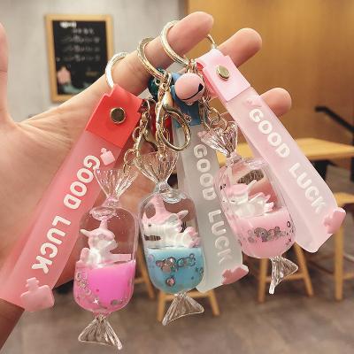 China Custom Acrylic Dangle Key Ring Candy Flowing Liquid Floating Unicorn Keychain Hot Sale Eco-friendly for sale