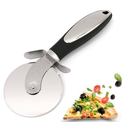 China Sustainable Custom Logo Plastic Handle, Stainless Steel Round Pizza Cutter Baking Wheel - Silver for sale