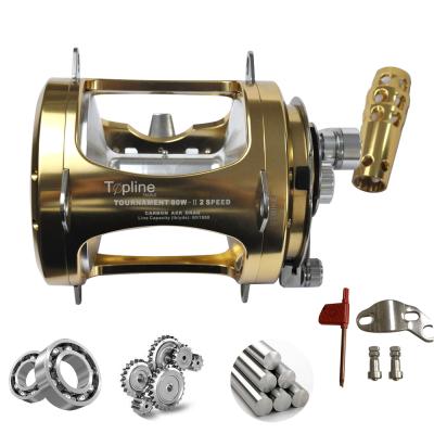 China Topline Max Drag 45Kg Speed ​​80W Deep Straight Trolling Reel carrete de pesca 2 Sea Tuna Shark Fishing Reels For Big Game Ocean Boat Topline for sale