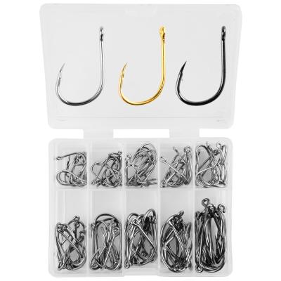 China 100Pcs Sharp Fishhooks Set Carbon Steel Simple Hoop Fishhook Sea Tackle Accessories Fly Fishing Jip Barbed Carp Hooks for sale