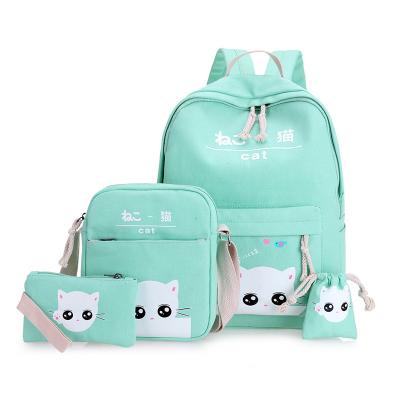 China 4pcs Cartoon Shoulder Backpacks 4pcs Durable Cute Canvas School Bag Student Travel Backpack Large Capacity Backpack Outdoor Custom for sale