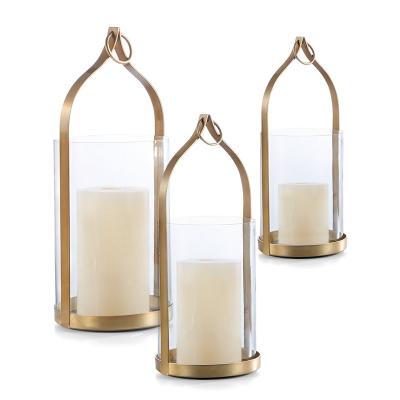 China Morden Set of 3 Gold Metal Glass Tea Light Candle Holder for Wedding Decoration for sale