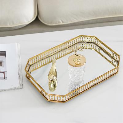 China Modern Custom High Quality Modern Home Decor Gold Metal Perfume Mirror Tray for sale