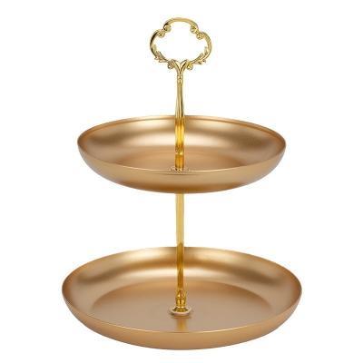 China Modern Factory Wholesale 2 Tiers Metal Gold Living Room Desert Food Serving Tray for sale