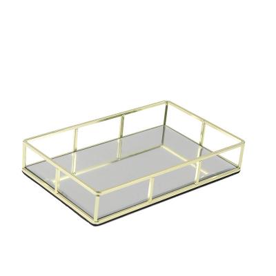 China Modern Home Decorative Gold Metal Mirror Tray for Perfume Cosmetics Storage for sale