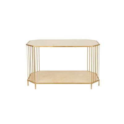 China Multifunctional Modern Faux Marble Side Coffee Table with Gold Metal Frame for Living Room for sale