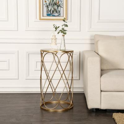 China Removable OEM Accepted Modern Gold Metal Round Side Coffee Table with Marble Top for sale