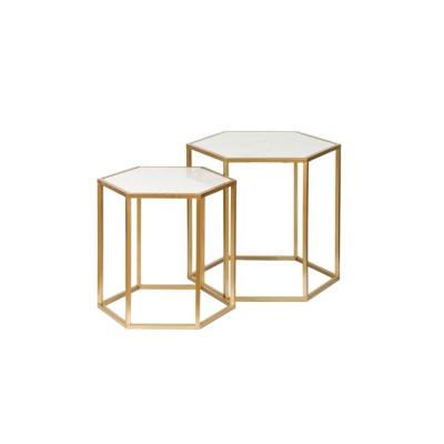 China Multifunctional Modern Luxury Hexagon Metal Side Tables with Marble Top for Living Room for sale