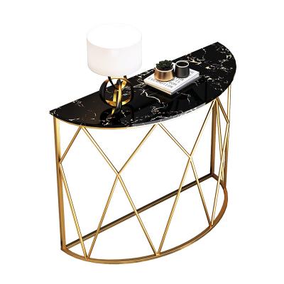 China Multifunctional Wholesale Luxury Black Marble with Gold Frame Console Table for Entryway for sale