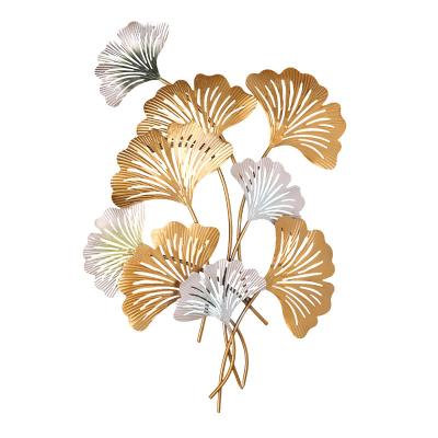 China Modern 3D Golden Ginkgo Leaf Design Metal Wall Art Hanging Decorations for Home for sale