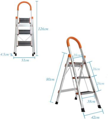 China Folding Ladders 3 Steps Aluminum Step Ladder With Anti-Slip Steps With EN131 Certificate for sale