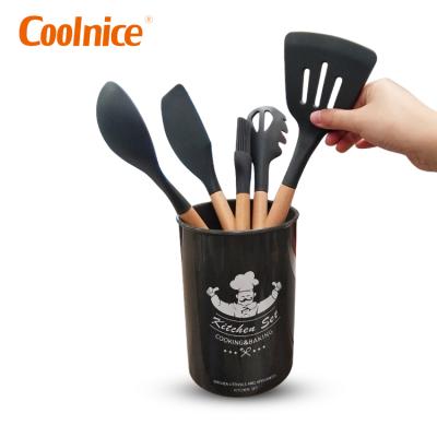 China Sustainable 12 PCS Kitchen Utensil Set Bamboo Wooden Handles Cookware for sale