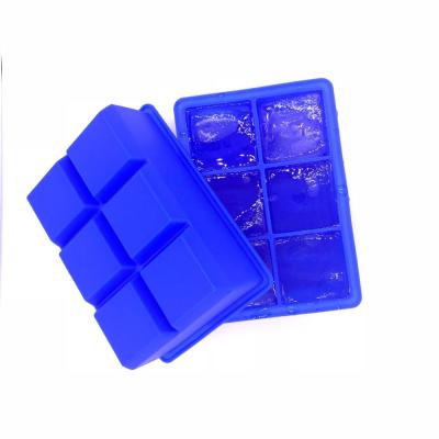 China Viable BPA Free 6 Square Extra Large Size Ice Tray Silicone Food Grade Ice Cube Maker for sale