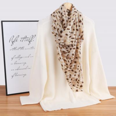 China Wool Customized Woman Thick Wool Scarf Leopard Knitted Wool Scarves Shawls for sale