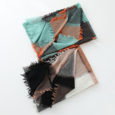 China Custom Wool Logo Ladies Scarves Plaid Printing Luxury Wool Scarf For Winter for sale