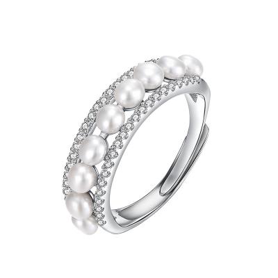 China Classic 925 Sterling Silver Cultured Freshwater Zirconia Stackable Bead Ring for sale