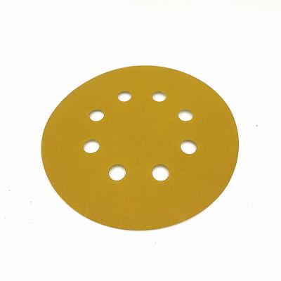 China General Metal Wood Wall Pait 5 Inch Sanding Discs 60/80/120/150/220 Grinds Loop 8 Holes Gold Sandpaper Hook Sanding Discs Orbital Sander for sale