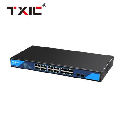 China 24 Ports Copper and 2 Full Gigabit VLAN Support Fiber Optic SFP Ethernet Network Switch High Performance For CCTV for sale