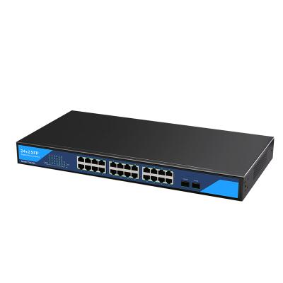 China VLAN support 10/100/1000M POE switch 24 ports PoE + 2 ports fiber RJ45 uplink port IEEE802.3 af/at compliant total 360W for sale