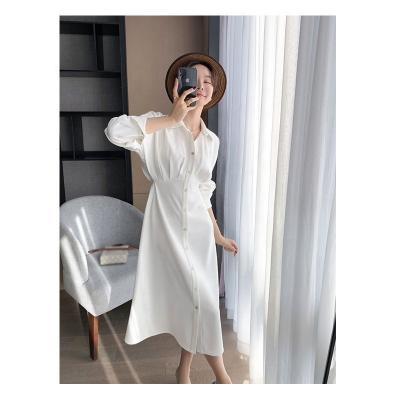 China 2021 New Anti-Static Above - Knee Long Skirt With Waistline One-Line Dress And Slim White Shirt for sale