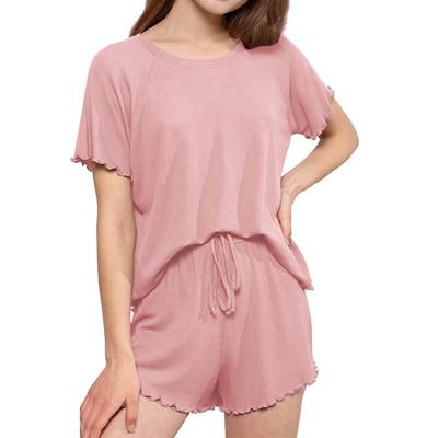 China Hot Selling Anti-pilling Fashion Home Casual Round Neck Ruffle Short Sleeve Summer Shorts Women's Pajamas Set for sale