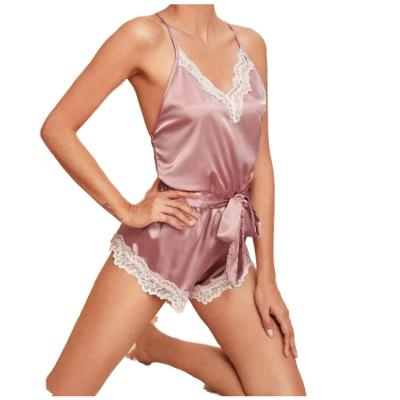 China Wholesale Breathable Elegant Mature Sexy V-Neckline Satin Pajamas Silk Night Dress Women One Piece Sleepwear for sale