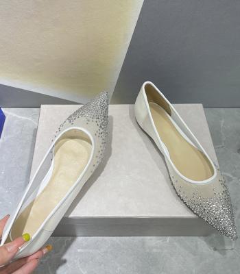 China Fashion Shallow All Mouth Rhinestone Gauze New Flat Net Pointed Flat Shoes Women Match Fashionable for sale