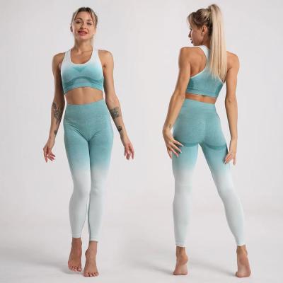 China Fashion 2021 Breathable 2 Pieces Multicolor Women Sports Yoga Suits Seamless Wear Set for sale